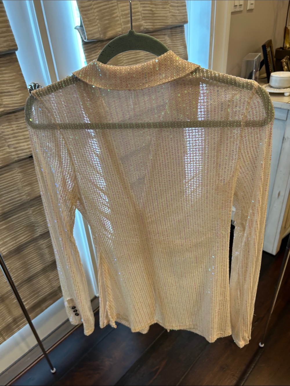 FREE PEOPLE- Sequin Ruched Button-Front Womens Top - Pink - Picture 6 of 6